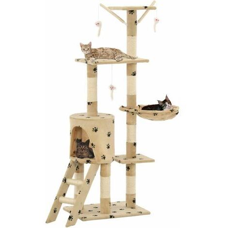 vidaXL Cat Tree with Sisal Scratching Posts 138 cm Beige Paw Prints