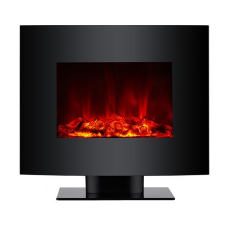 Elektrischer Kamin, 2000W, schwarzes gehärtetes Glas, mit Ständer und Fernbedienung