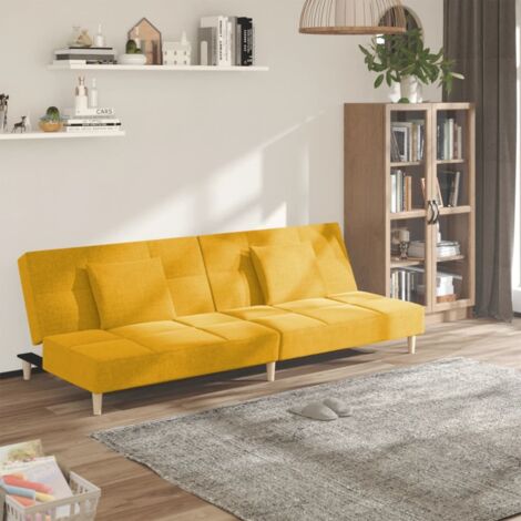 Schlafsofa 2-Sitzer mit 2 Kissen Gelb Stoff vidaXL