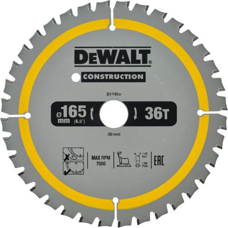 Dewalt DT1950-QZ Kreissägeblatt 165 x 20 mm, 36 Zähne, genageltes Holz