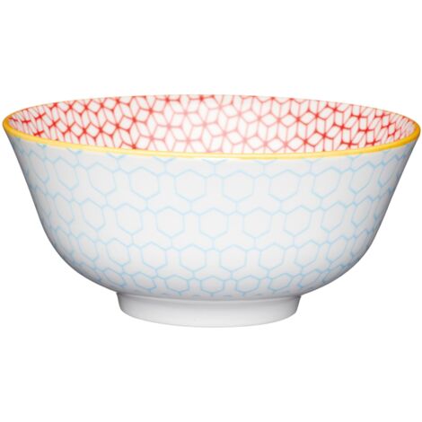 Kitchen Craft Geometrische blau glasierte Schale aus Steinzeug, mehrfarbig, 15,5x7,5cm