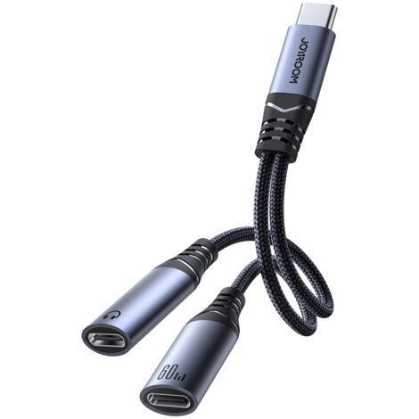 Joyroom 2 in 1 audio adapter usb c auf dual usb c kabel - schwarz (1/5)