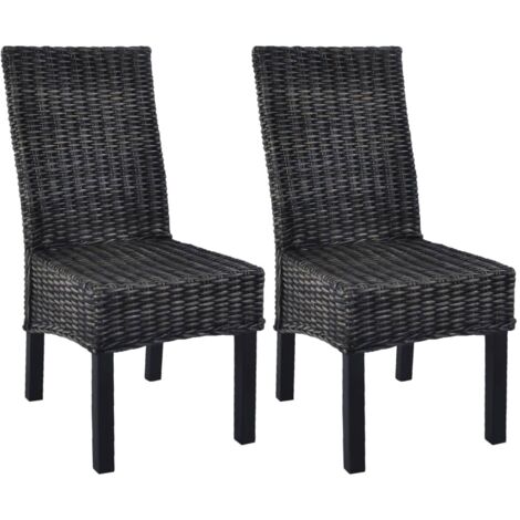 Esszimmerstühle 2 Stk. Schwarz Kubu-Rattan und Mahagoniholz vidaXL