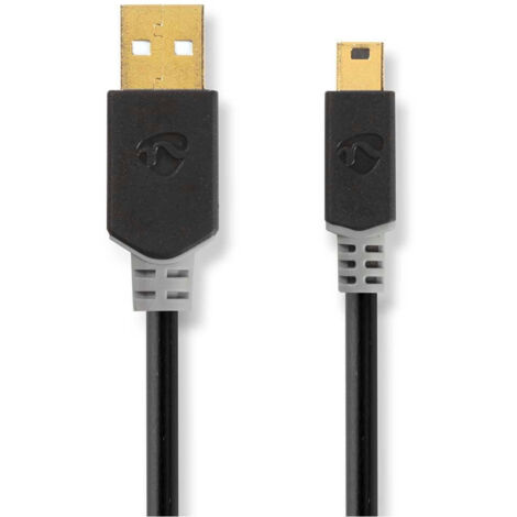 Usb kabel usb 20 usb a stecker usb mini b 5 pin stecker 480 mbps vergoldet 200 m rund pvc anthrazit box mit fenster (1/3)