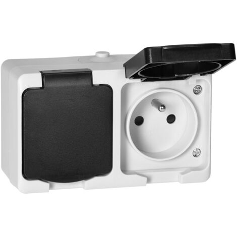 Doppelte Aufputzsteckdose 2X2P+Z AQUATIC MINI IP54 weiß und schwarz