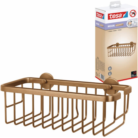 tesa® MOON selbstklebende Duschablage in gebürsteter Bronze - einstöckig und extra tief - Duschregal aus PVD-beschichtetem Metall - ohne Bohren, mit Klebelösung - 92 mm x 250 mm x 125 mm (1/5)