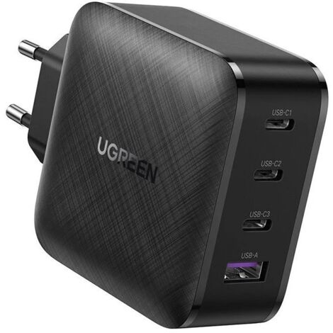 Ugreen Schnellladegerät PPS 65W USB / 3x USB Typ C QC 3.0 Power Delivery SCP FCP AFC (Galliumnitrid) schwarz