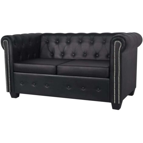 vidaXL Chesterfield-Sofa 2-Sitzer Kunstleder Schwarz
