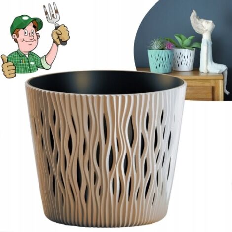 MOKKA Blumentopf beige 22cm Deckel mit Untersetzer + Mokka-Einsatz POLNISCHES PRODUKT (1/5)