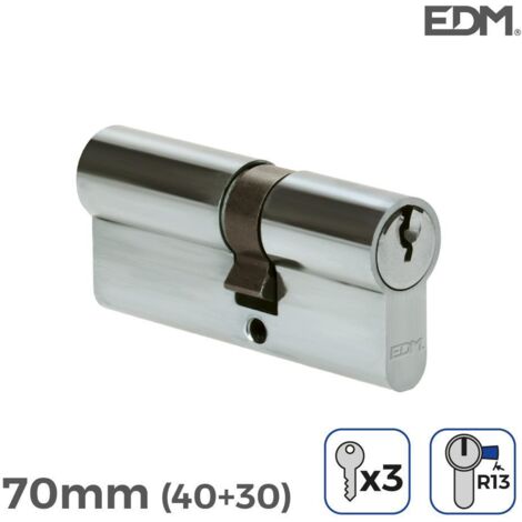 Nickelzylinder 70 mm (40 + 30 mm) R13 kurzer Nocken mit 3 gezahnten Schlüsseln inklusive EDM