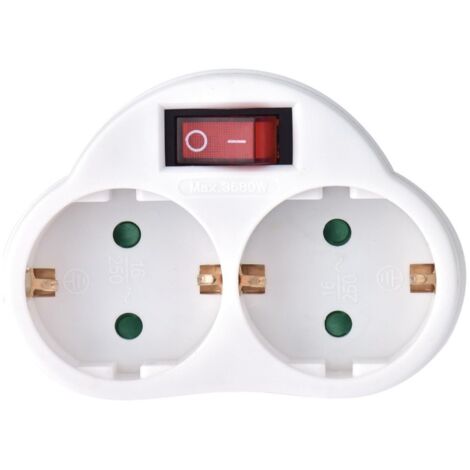 Perel Mehrfachsteckdose Steckdosenadapter 2-Fach mit Schalter, Zwischenstecker, Stromstecker 2fach, Verteilersteckdose Schalter, 2 Schuko Steckdosen Typ F mit Erdung Deutschland, für innen, weiß