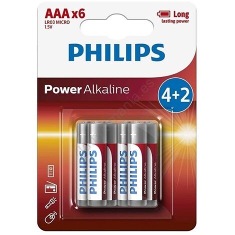Philips Power Alkaline LR03P6BP/10 Haushaltsbatterie - Batterien (Einwegbatterie, AAA, Alkaline, 1,5 V, 6 Stück, weiß)