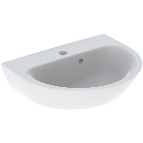 Geberit Renova Handwaschbecken mit asymmetrischem Überlauf, 50x17,3x40cm, Hahnloch mittig, Überlauf sichtbar, Weiß
