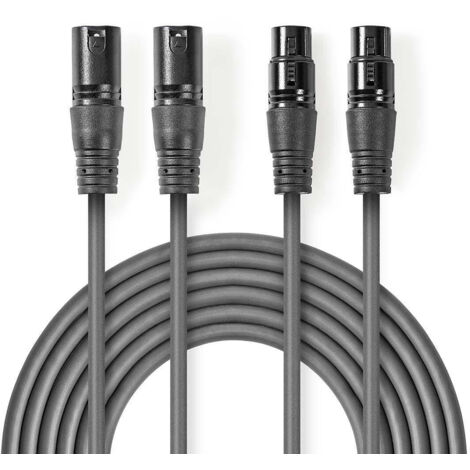 Symmetrisches audiokabel 2x xlr 3 pin stecker 2x xlr 3 pin buchse vernickelt 050 m rund pvc dunkelgrau papphulle (1/3)