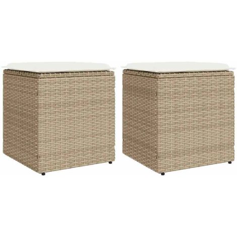 Gartenhocker mit Kissen 2 Stk. Beige 40x40x43 cm Poly Rattan vidaXL