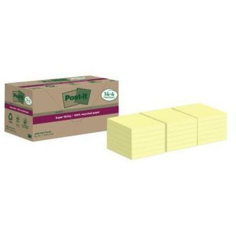 Haftnotiz ® Super Sticky Recycling Notes 76 x 76 mm (B x H) gelb 70 Bl./Block 18 Block/Pack. (1/4)