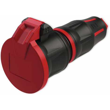 PCE Schutzkontaktkupplung TopTaurus2, mit Klappdeckel, schwarz/rot, mit LED (1/3)