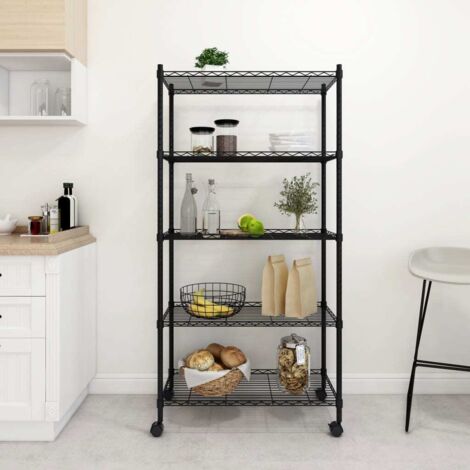 vidaXL 5-Tier Storage Shelf with Wheels 75x35x155 cm Black 250 kg