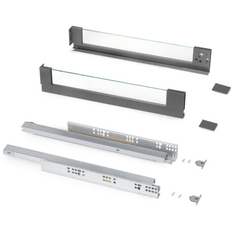 Emuca Außenschublade Vertex 40Kg mit Glas-Einschubelement Höhe 93mm, 450mm tief, Stahl und Aluminium und Glas, Anthrazitgrau (1/5)