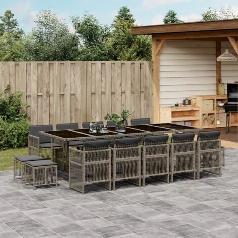 15-tlg. Garten-Essgruppe mit Kissen Grau Poly Rattan vidaXL