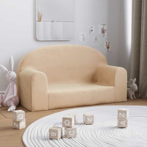 Kindersofa 2-Sitzer Creme Weicher Plüsch vidaXL795371