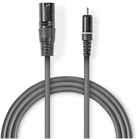 Unsymmetrisches audiokabel xlr 3 pin stecker rca stecker vernickelt 300 m rund pvc dunkelgrau papphulse (1/3)