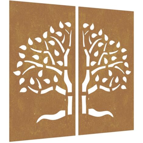 vidaXL 2-tlg. Garten-Wanddeko 105x155 cm Cortenstahl Baum-Design