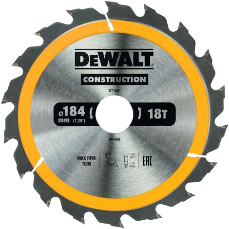 DeWalt DT1941-QZ Kreissägeblatt 184 x 30 mm, 18 Zähne, genageltes Holz
