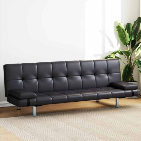 Schlafsofa mit 2 Kissen Kunstleder Ausziehbar Schwarz vidaXL