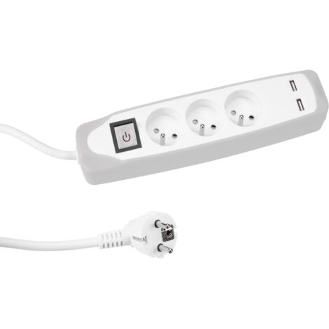 Perel Steckdosenleiste mit Schalter, 3 Steckdosen Typ E, 2 USB-Ladebuchsen, Kabel 1.5 m, 3G1.5, Innenbereich, Weiß (1/5)