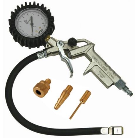 Stanley Pneumatische Reifenfüllpistole mit Manometer, 3 Adapter, geeignet für Fahrräder, Bälle und Luftmatratzen, Eurokupplung, Stahl, 100 l/min, 10 bar, leicht und robust