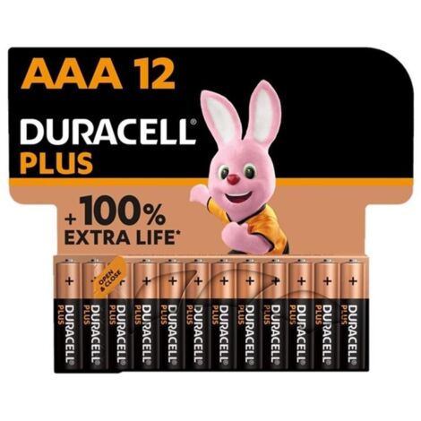Duracell Plus AAA Batterien (12er-Pack) - Alkaline 1,5 V - Bis zu 100 % extra lange Lebensdauer - Zuverlässigkeit für Alltagsgeräte - Kunststofffreie Verpackung - 10 Jahre de Lagerung - LR03 MN2400