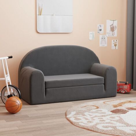 Kinder-Schlafsofa 2-Sitzer Anthrazit Weicher Plüsch vidaXL