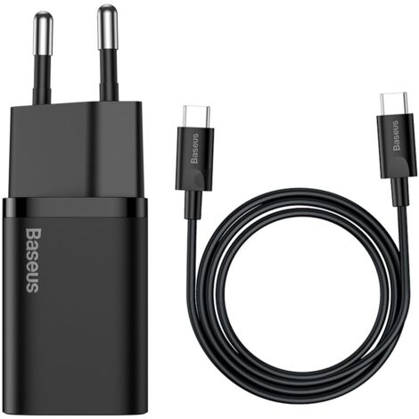 Baseus Super Si Schnellladegerät 1C 25W EU Sets Schwarz + Mini Schwarz Kabel Typ-C auf Typ-C 3A 1m (1/5)