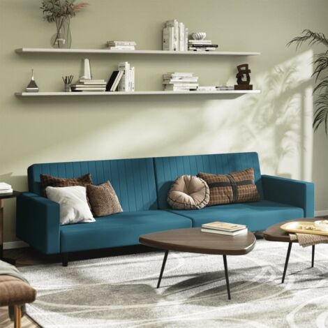 Schlafsofa 2-Sitzer Blau Samt vidaXL