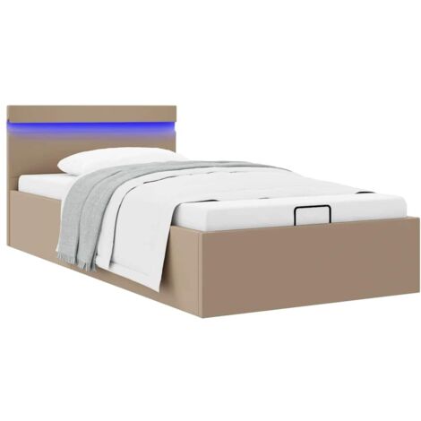 Bett mit Bettkasten LED Cappuccino-Braun Kunstleder 100x200 cm vidaXL