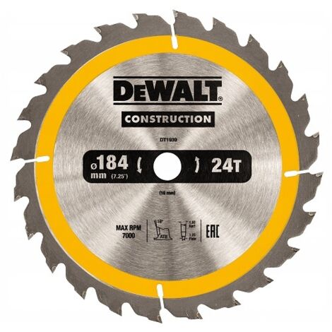 DeWalt DT1939-QZ Kreissägeblatt 184 x 16 mm, 24 Zähne, genageltes Holz