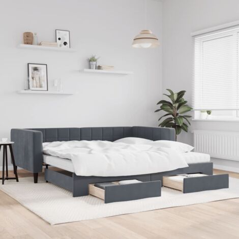 Tagesbett Ausziehbar mit Schubladen Dunkelgrau 100x200 cm Samt vidaXL