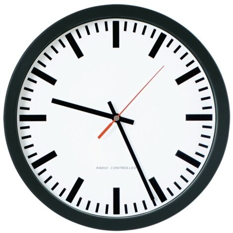 Wanduhr Funkuhr Kunststoff schwarz Ø 300 mm 1,5 V Balken Ø 300 mm