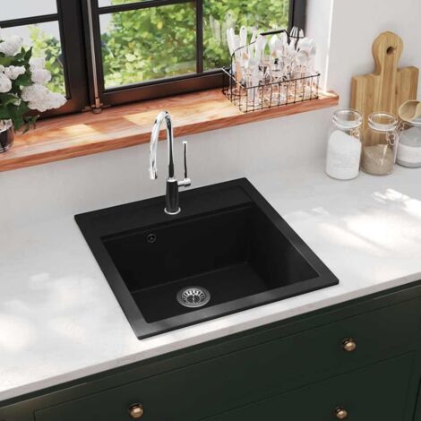 Granitspüle Einzelbecken Schwarz vidaXL