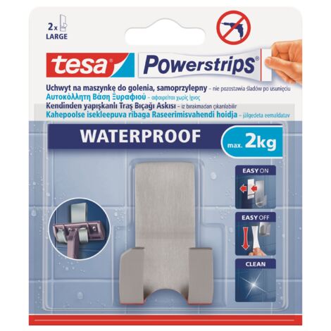 tesa Rasiererhalter Powerstrip Edelstahl, waterproof Rasiererhalter