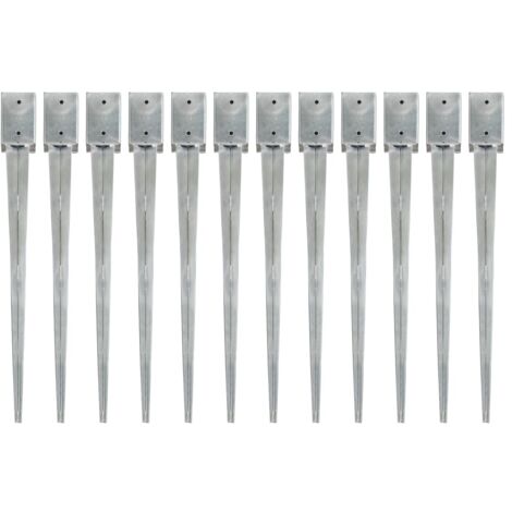 vidaXL Ground Spikes 12 pcs Silver 9x9x90 cm Galvanised Steel