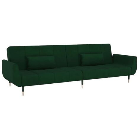 Schlafsofa 2-Sitzer mit 2 Kissen Dunkelgrün Samt vidaXL