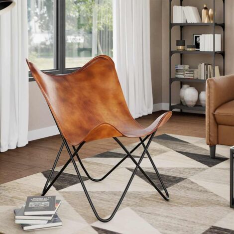 Butterfly-Sessel Braun Echtleder vidaXL