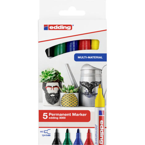 Edding 3000 4-3000-5 Permanentmarker Schwarz, Blau, Rot, Grün, Gelb wasserfest: Ja (1/4)