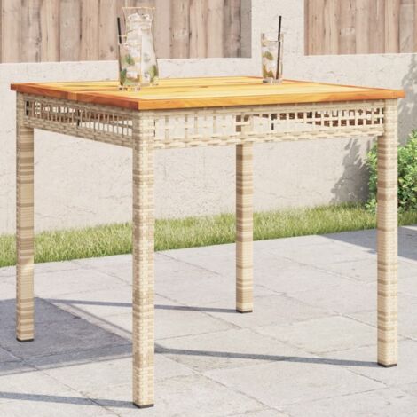 Gartentisch Beige 80x80x75 cm Poly Rattan Akazienholz vidaXL759593