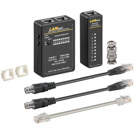Netzwerk-Kabeltester-Set, zur Prüfung von Netzwerk-Verbindungen mit CAT 5, CAT 6 oder CAT 7 und ISDN.