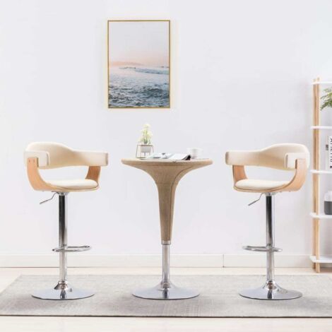 Barhocker 2 Stk. Creme Bugholz und Kunstleder vidaXL