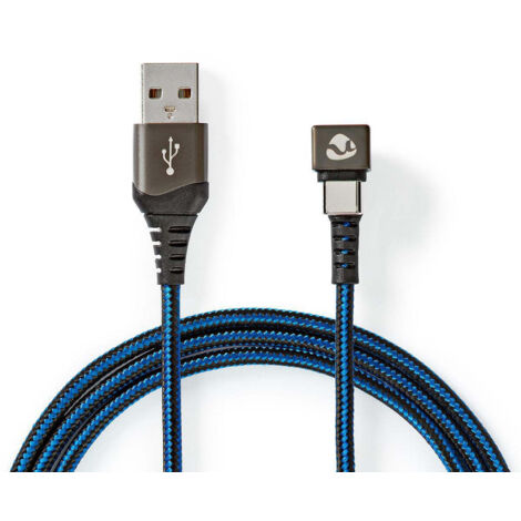 Usb kabel usb 20 usb a stecker usb c stecker 480 mbps vergoldet 200 m rund geflochten nylon blau schwarz box mit abgedecktem fenster (1/5)