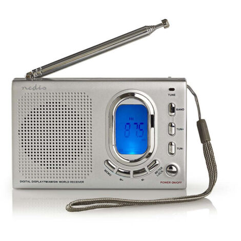 Weltradio tragbares design am fm sw batterieantrieb stromadapter digital 15 w kopfhorerbuchse wecker schlaftimer grau (1/5)
